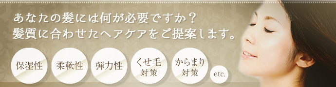 あなたの髪には何が必要ですか？髪質に合わせたヘアケアをご提案します。